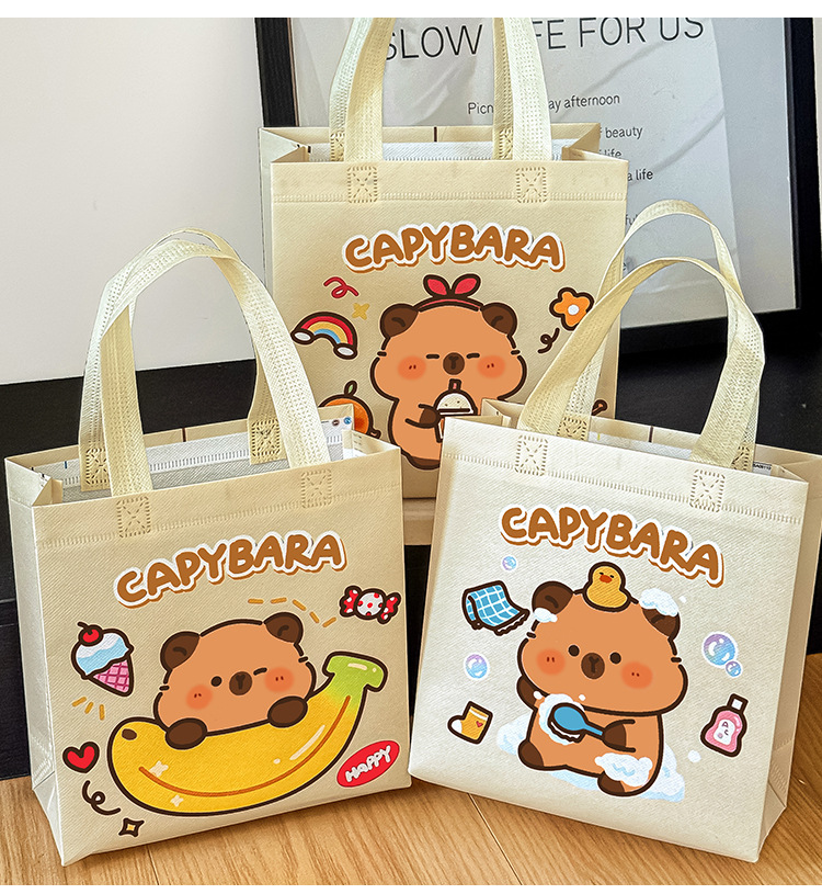 Wholesale Cartoon Capybara Pattern Tote Bags Ready Stock Waterproof Non-Woven Reusable Foldable Kids' Gift Toy Supermarket